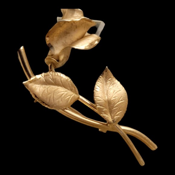 Vintage VALENZA Single Stemmed Rose Brooch 1/20 12K Gold Filled - Signed - Picture 3 of 9